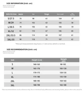 Size chart for blue lightning denim jeans including waist hip and length measurements
