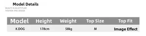 Size chart showing model height 178cm and weight 58kg wearing size M wide leg jeans