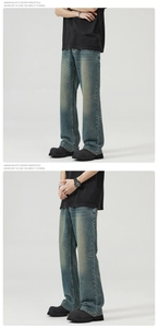 Dettaglio macro di jeans denim lavato retrò con baffature vintage e stile streetstyle