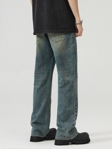 Jeans svasati da uomo in blu vintage lavato con vestibilità ampia e stile americano