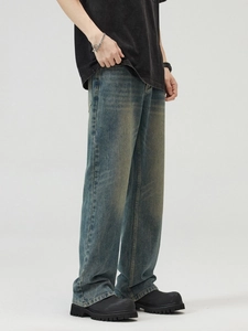 Pantaloni jeans larghi da uomo lavaggio vintage blu in stile retrò americano streetwear