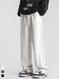Men's Casual Sweatpants Straight Leg Loose Fit Sport Trousers With Drawstring Side Stripes Cotton Blend Comfort Pants For Daily Wear