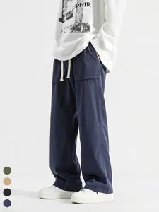Men's Casual Wide Leg Cargo Pants Japanese Retro Loose Straight Trousers With Drawstring And Big Pockets Daily Streetwear