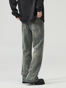 Retro flared herenjeans met vintage wassing en klassieke stiksels op de achterzakken