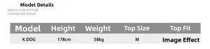Size guide for vintage denim shorts showing model K.DOG height 178cm wearing size M