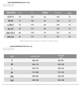 Size chart for American wide-leg jeans showing waist, hip, and length measurements