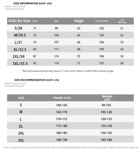 Tableau des tailles détaillé pour jeans larges rétro évasés avec mesures du S au 3XL