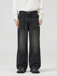 Retro washed loose wide leg jeans for men and women with vintage distressed finish