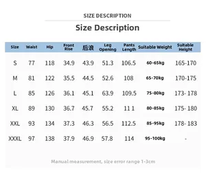 Tableau des tailles détaillé pour jeans blancs hommes avec guide de poids et taille