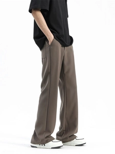 Men's brown loose fit wide leg trousers with high drape streetwear casual style