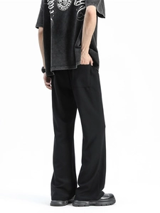 Men's high street black ice silk flare trousers with oversized drape streetwear style