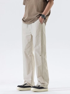 Herren American High Street Freizeithose Lockeres Gerades Bein Baumwollmischung Hose Mit Spleißnieten Streetwear