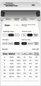 Detailed size chart for Lyocell fleece-lined trousers with waist and length specs