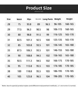Size chart for summer ice silk dress pants showing waist, hip, and length measurements