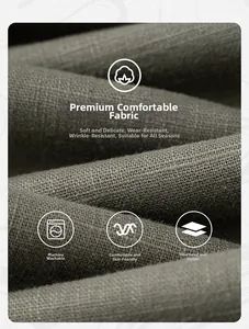 Detailed texture of wrinkle-resistant linen-blend fabric with soft and breathable finish
