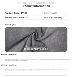 Détail de la texture denim gris délavé et guide des tailles pour ce jean à coupe ample