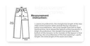 Detailed sizing chart and measurement guide for camo cargo pants showing waist and length