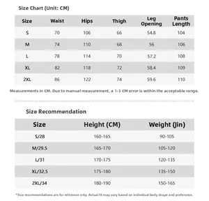 Size chart for vintage camo cargo pants including waist, hip, and length measurements