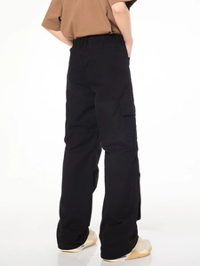 Pantalon cargo noir pour homme, coupe droite décontractée avec poches latérales