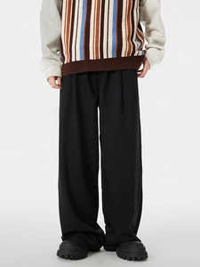 Men's black wide-leg straight trousers with high drape fabric for a stylish summer look