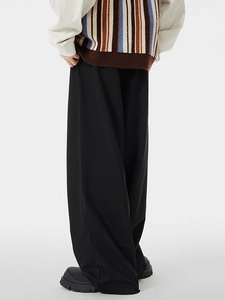 Men's black wide-leg straight trousers with premium drape for casual summer styling