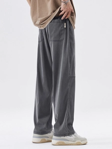 Fleece-lined grey Lyocell casual trousers in a relaxed straight fit with back pockets