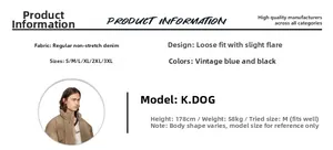 Size chart and fabric details for vintage wash lightning pattern flared denim jeans