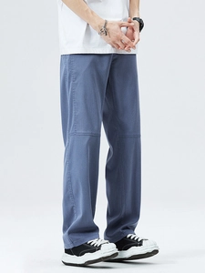 Relaxed fit lyocell joggers in grey-blue with decorative stitching and straight drape