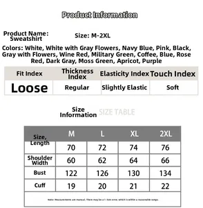 Detailed size chart for heavy oversized hoodie including measurements for M to 2XL