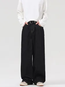 Jeans Homme High Street Rétro Amples Jambe Droite Style Américain Denim Lourd Noir Pantalon Baggy Pantalon Droit Décontracté
