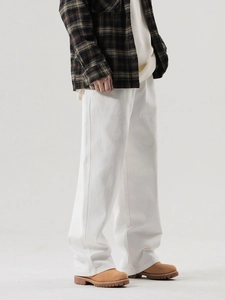 Pantalon en jean blanc pour homme à jambe large style cleanfit avec bottes décontractées
