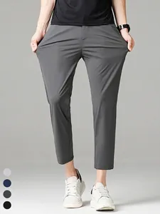 Men's Ice Silk Business Casual Trousers Summer Thin High Stretch Slim Fit Straight Leg Cropped Pants For Daily Work Office