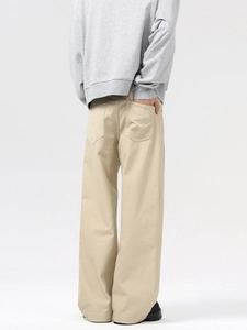 Pantaloni beige vintage da uomo a gamba larga con drappeggio elevato e taglio dritto