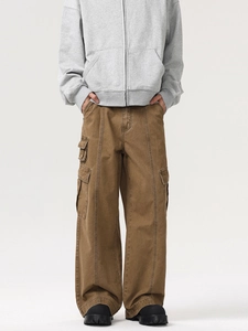 Baggy Cargo-Hose im Retro-Look für Herren und Damen mit Seitentaschen in Erdbraun