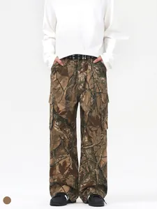 Men's Retro Camouflage Cargo Pants Loose Wide Leg Outdoor Workwear Trousers Multi Pocket 100% Cotton Paratrooper Casual Pants