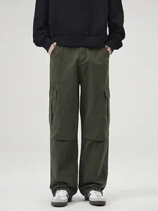 Jeans Cargo Retro da Uomo Vestibilità Larga Gamba Dritta Pantaloni in Cotone Lavaggio a Pietra Pantaloni Denim Verde Paracadutista per Giovani