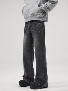 Men's Vibe washed grey lightning crack pattern wide leg flare jeans in cleanfit style