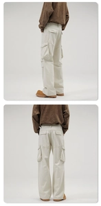 Rear view of off-white multi-pocket cargo pants in premium thick cotton for men