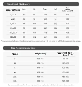 Detailed size chart for black flared jeans showing waist and length measurements in cm
