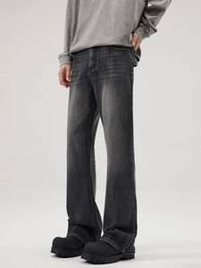 Men's retro washed black denim jeans in a loose wide-leg fit with vintage finish