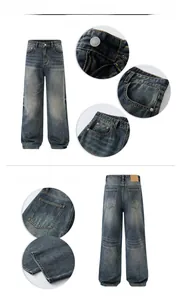 Detailansichten der gewaschenen Vintage-Jeans mit Metallknöpfen und Nähten