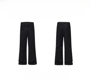 Front and back view of high-quality black denim fabric with precise stitching details