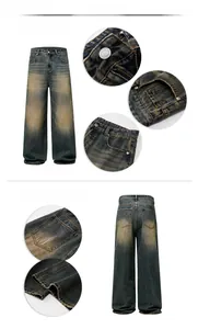 Detailed macro view of retro washed denim texture with vintage fading and metal button