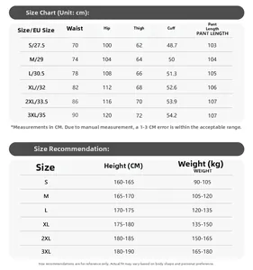 Detaillierte Größentabelle für amerikanische Vintage Loose Fit Jeans von S bis 3XL