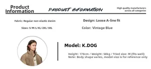Size guide for vintage blue loose fit denim jeans including fabric and model data