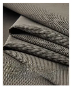Detail of dark gray pinstripe fabric showing wrinkle-resistant and non-fading texture