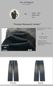 Dettagli sul tessuto e composizione per questi pantaloni da lavoro in denim blu sfumato