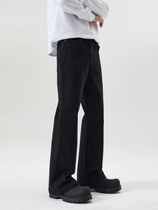 Men's slim fit flare jeans in solid black, premium stretch denim for a modern high street look