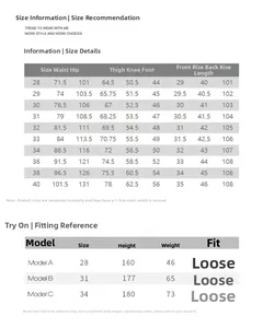 Detailed size chart and fitting guide for men's vintage lightning pattern jeans