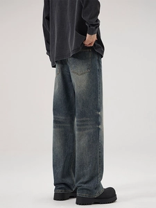 Herren Vintage Loose Straight Jeans mit klassischen Distressed-Details in Blau
